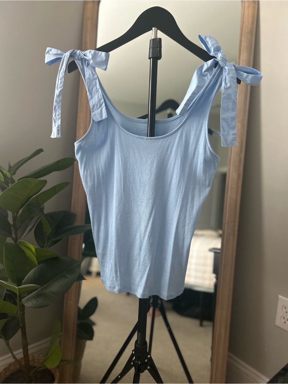 Light Blue Tie-Shoulder Tank Top